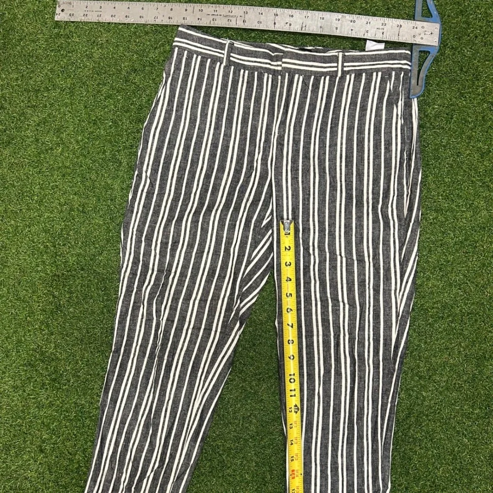 Banana Republic Avery Linen Blend Striped Ankle Pants Black White Size 2